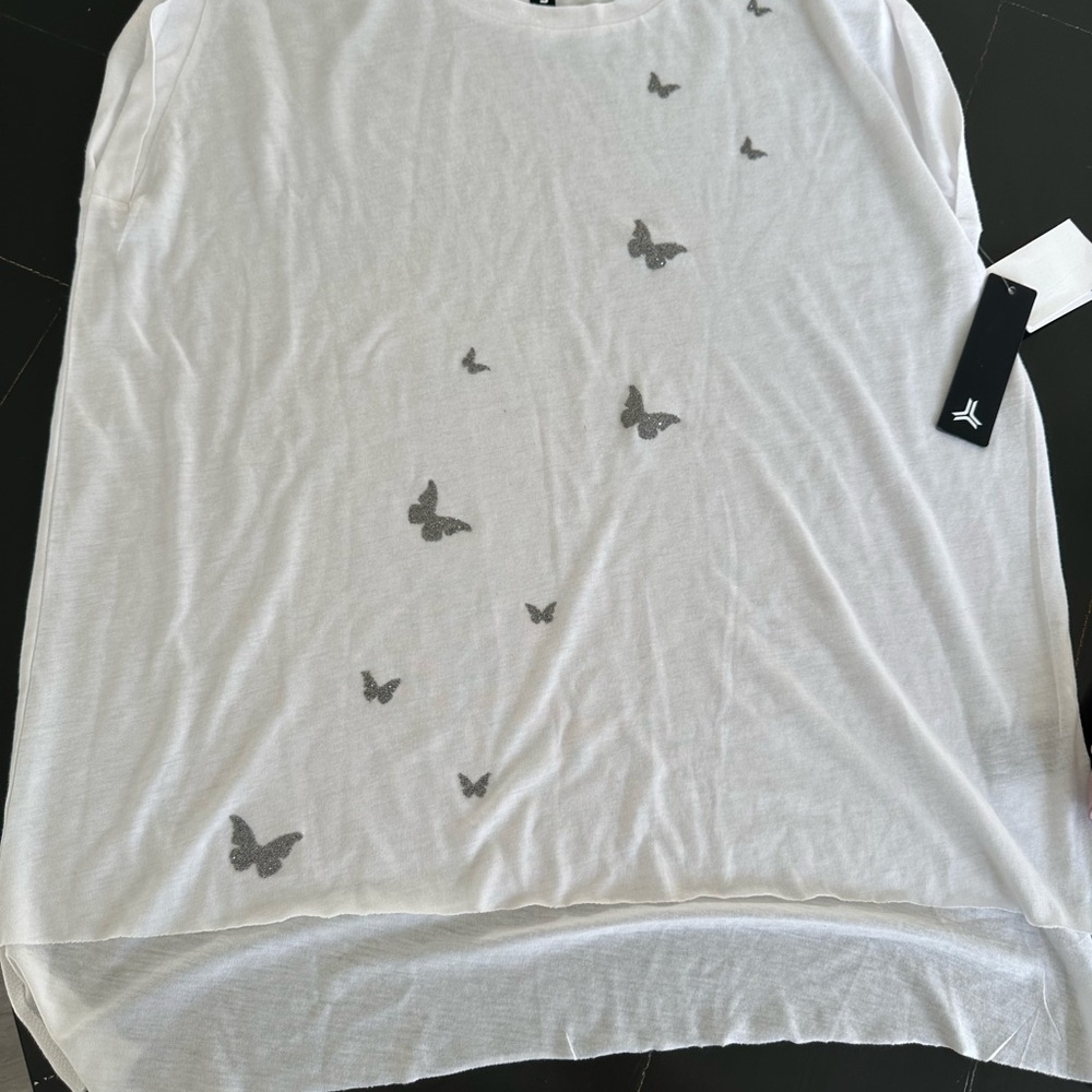 Ultracor White Muscle Tee with Swarovski Silver Butterfly Accents